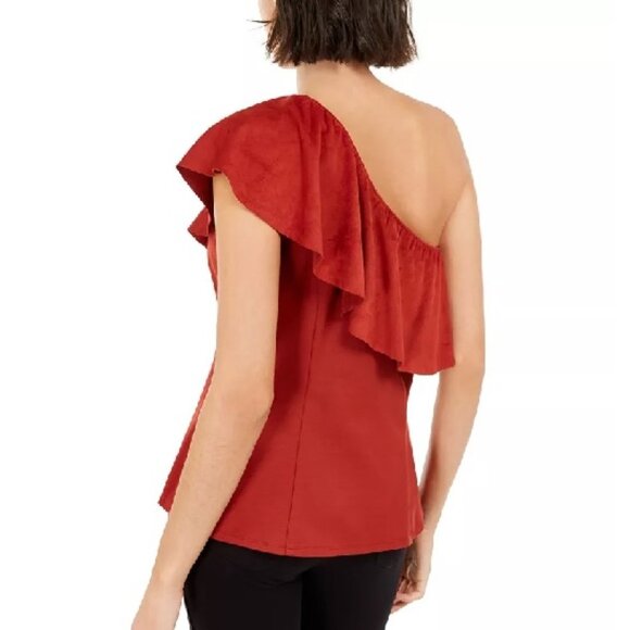 Inc Faux-Suede One-Shoulder Ruffled Top - Picture 2 of 8